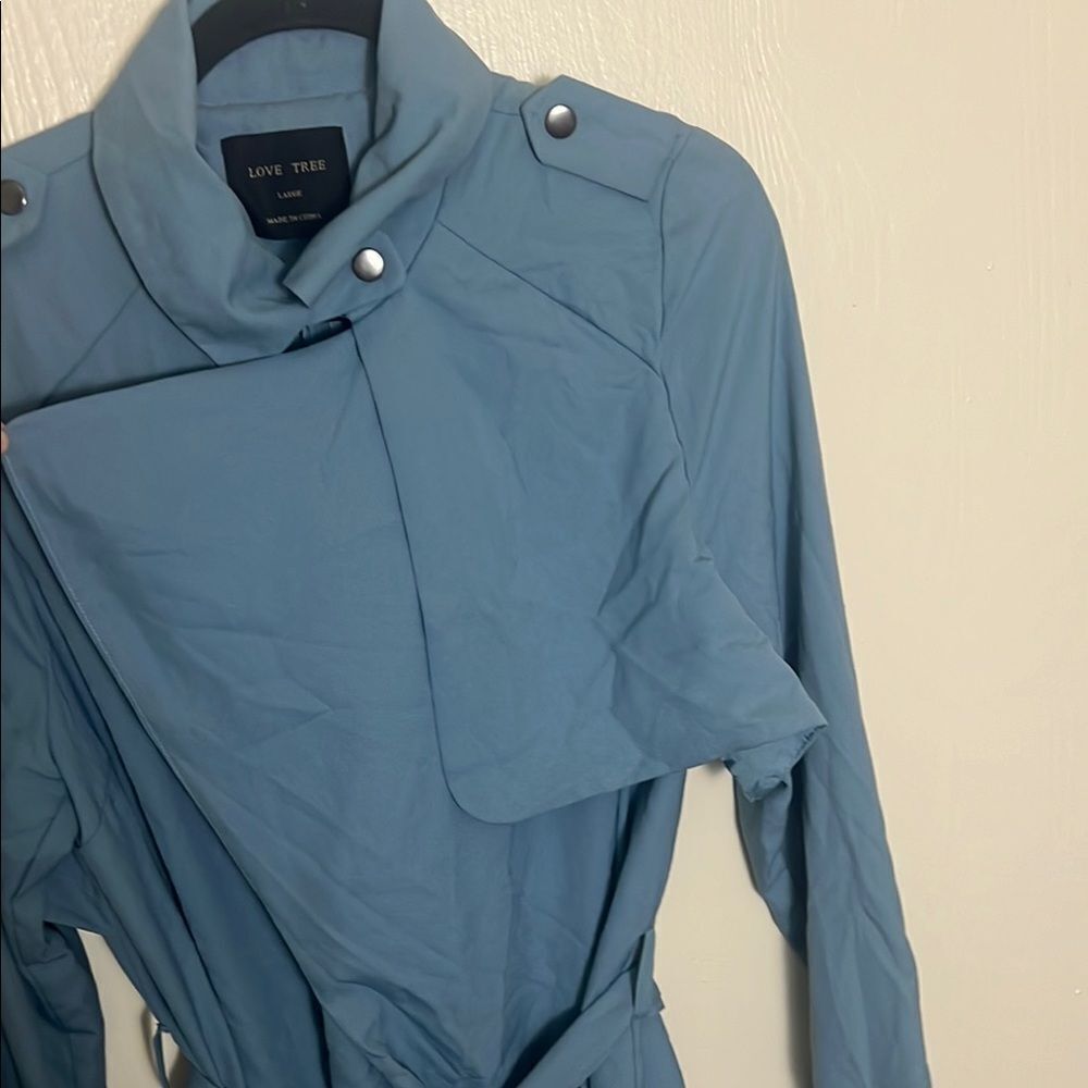 Lightweight Blue Ruffle Trench Coat - Picture 2 of 4